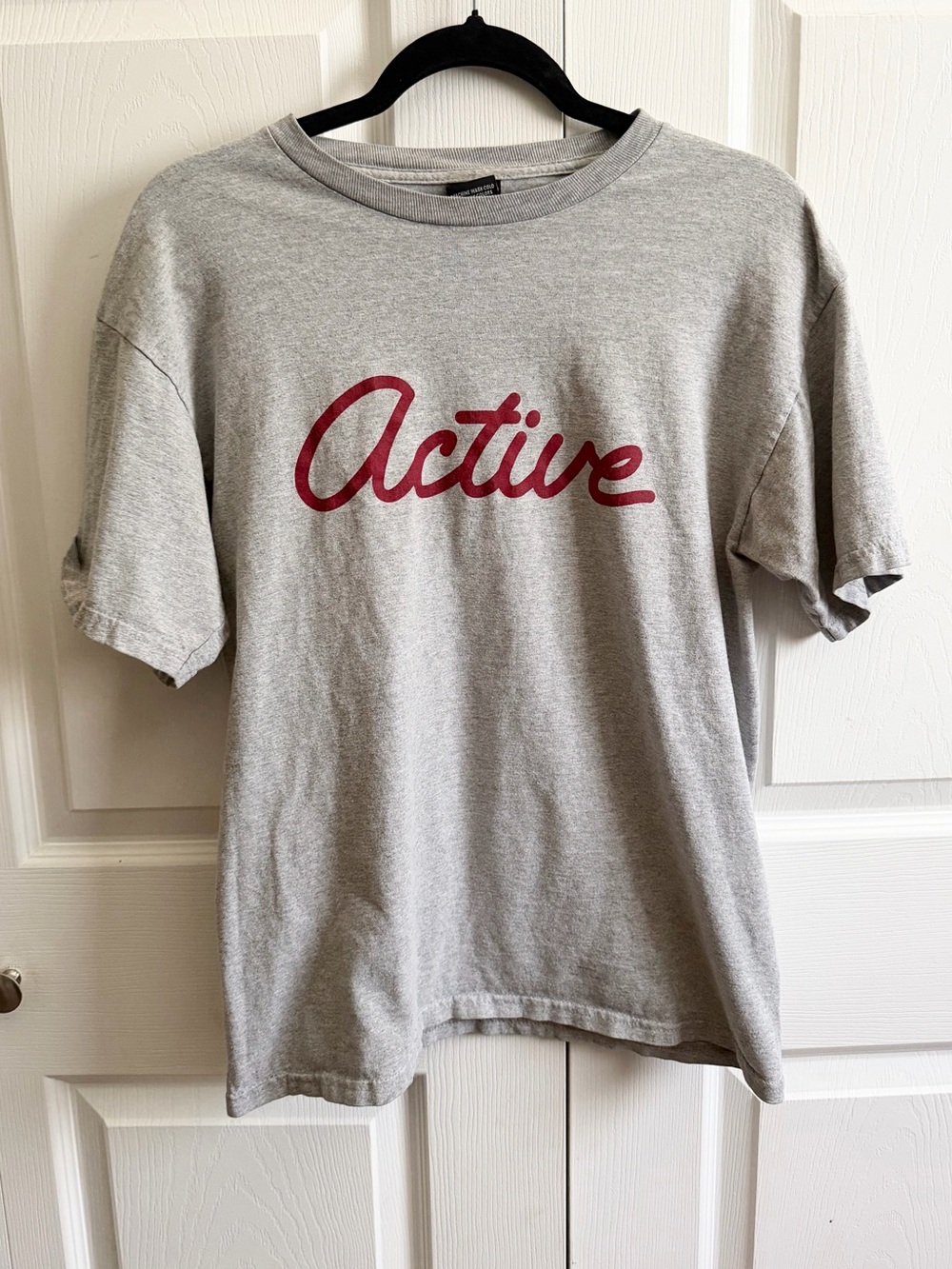 5 for $25! Active Gray Short Sleeve Tee with Red "Active" Script
